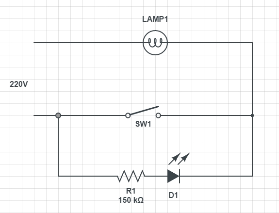 Светодиод в выключателе схема
